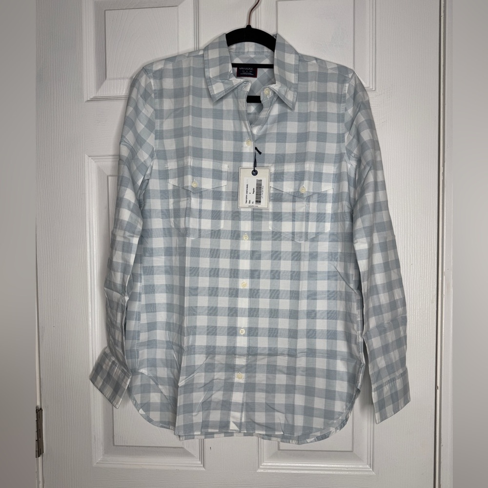 UNTUCKIT NWT Santa Marzi Blue White Checkered Button Down Size‎ 2